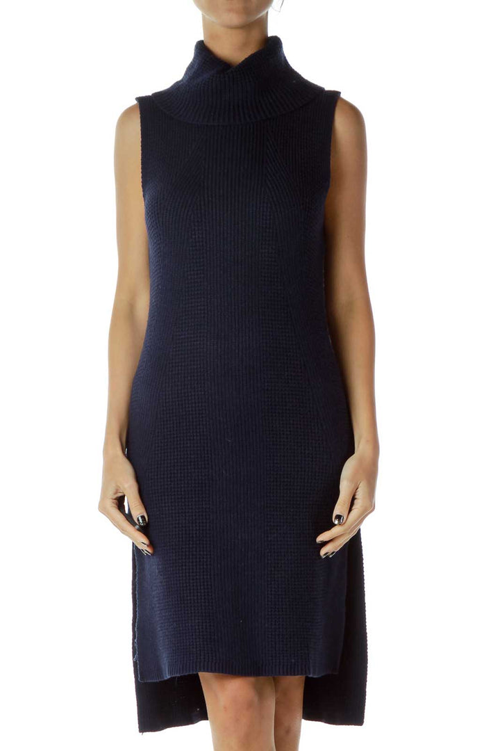 Navy Cowl Neck Cable Knit Dress