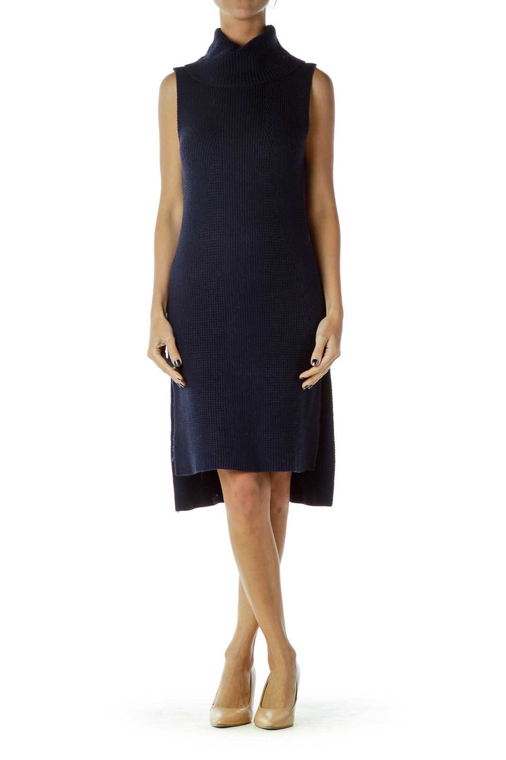 Navy Cowl Neck Cable Knit Dress