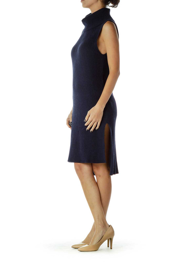 Navy Cowl Neck Cable Knit Dress