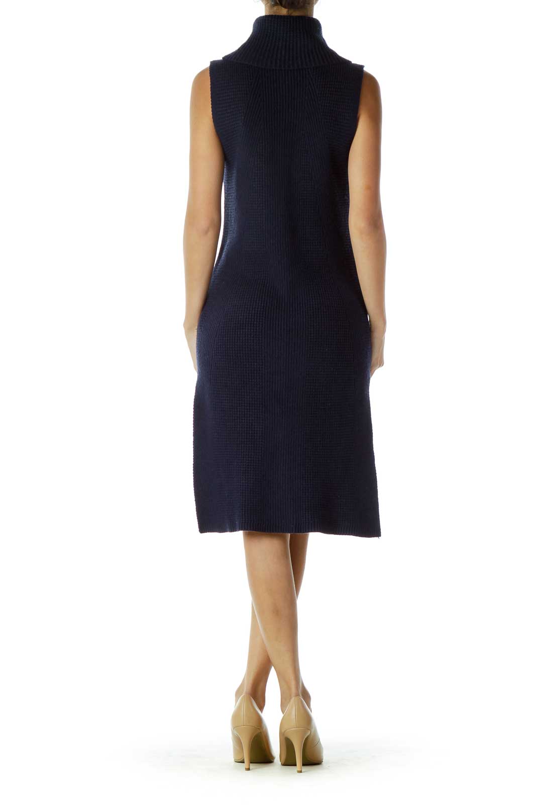 Navy Cowl Neck Cable Knit Dress