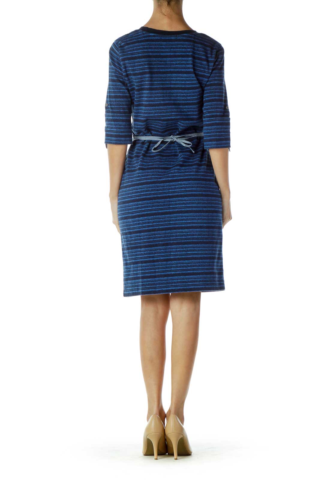 Blue Knit Striped Day Dress