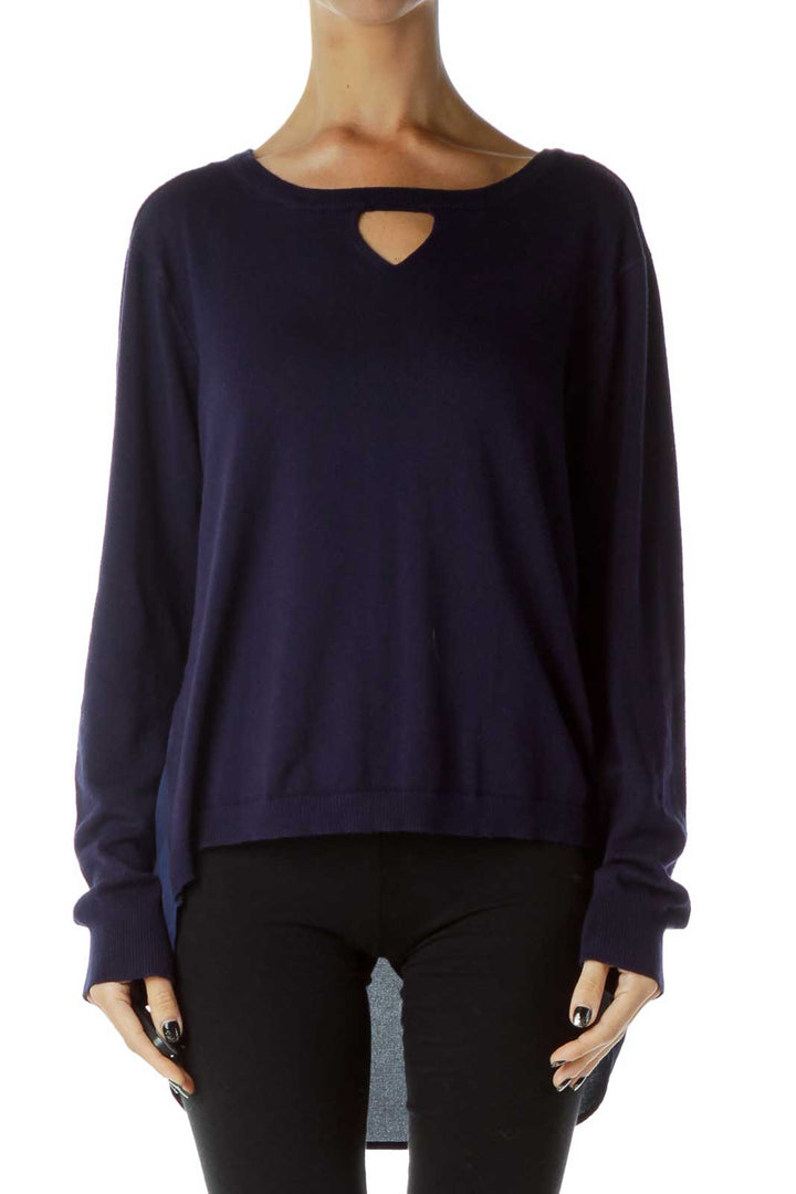 Navy Sheer Back Knit Sweater