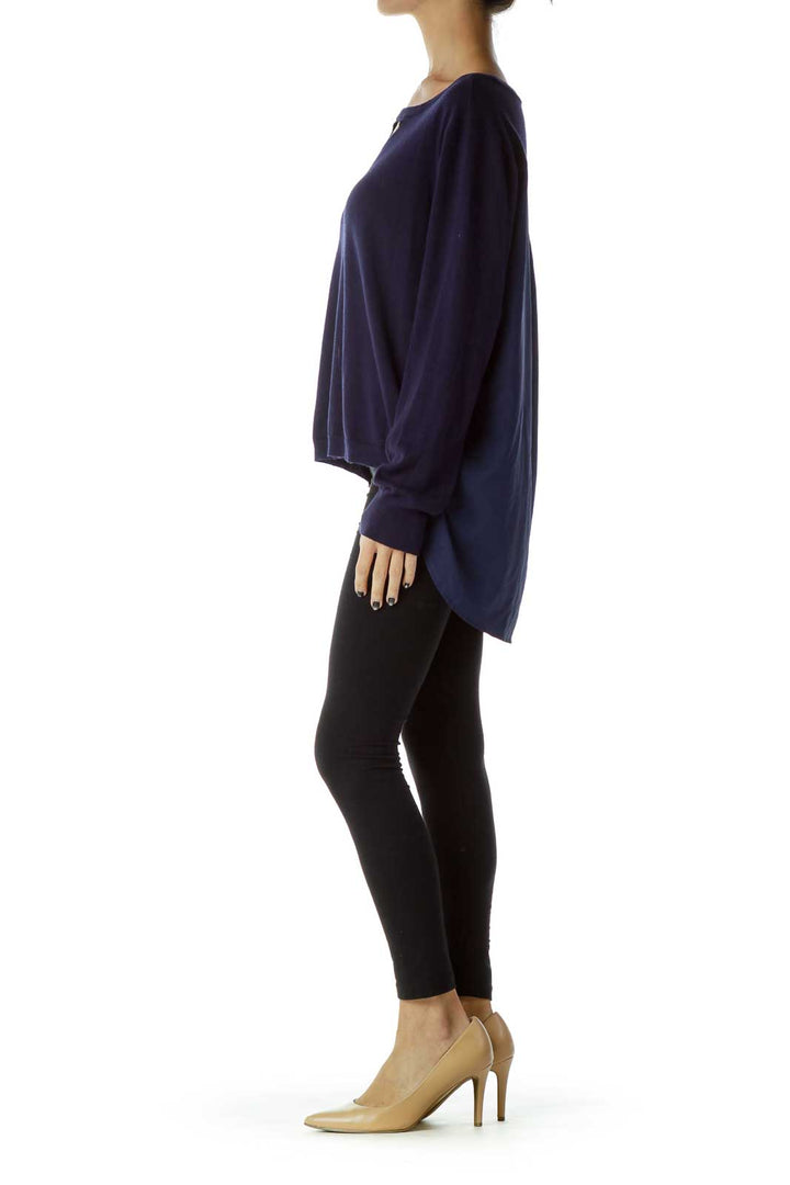 Navy Sheer Back Knit Sweater