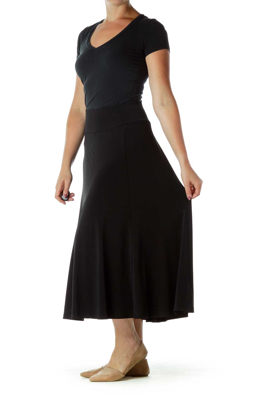 Black A-Line Midi Skirt