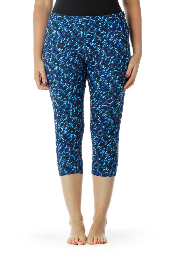 Blue Printed Cropped Yoga Pants