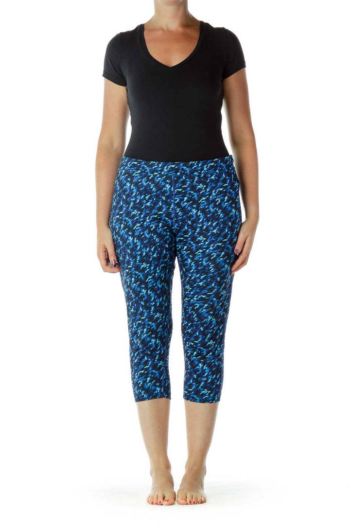 Blue Printed Cropped Yoga Pants