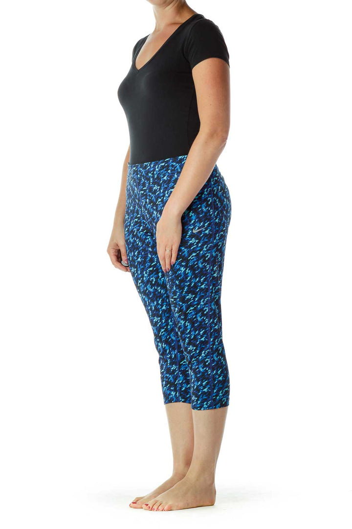 Blue Printed Cropped Yoga Pants