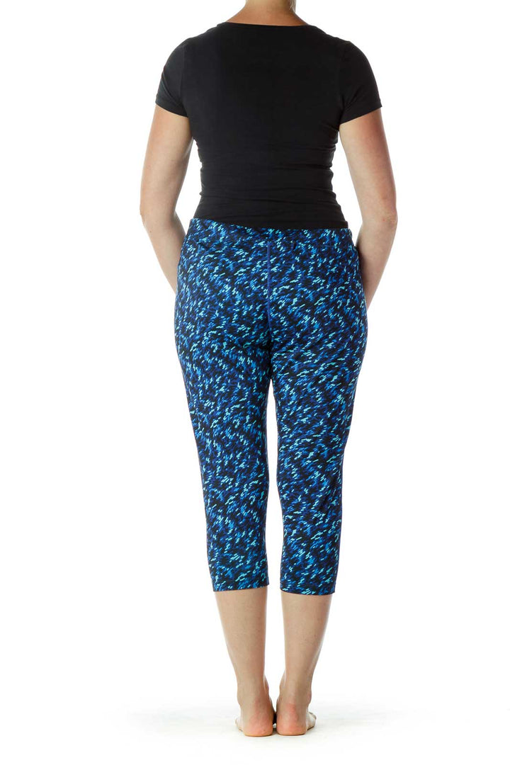 Blue Printed Cropped Yoga Pants