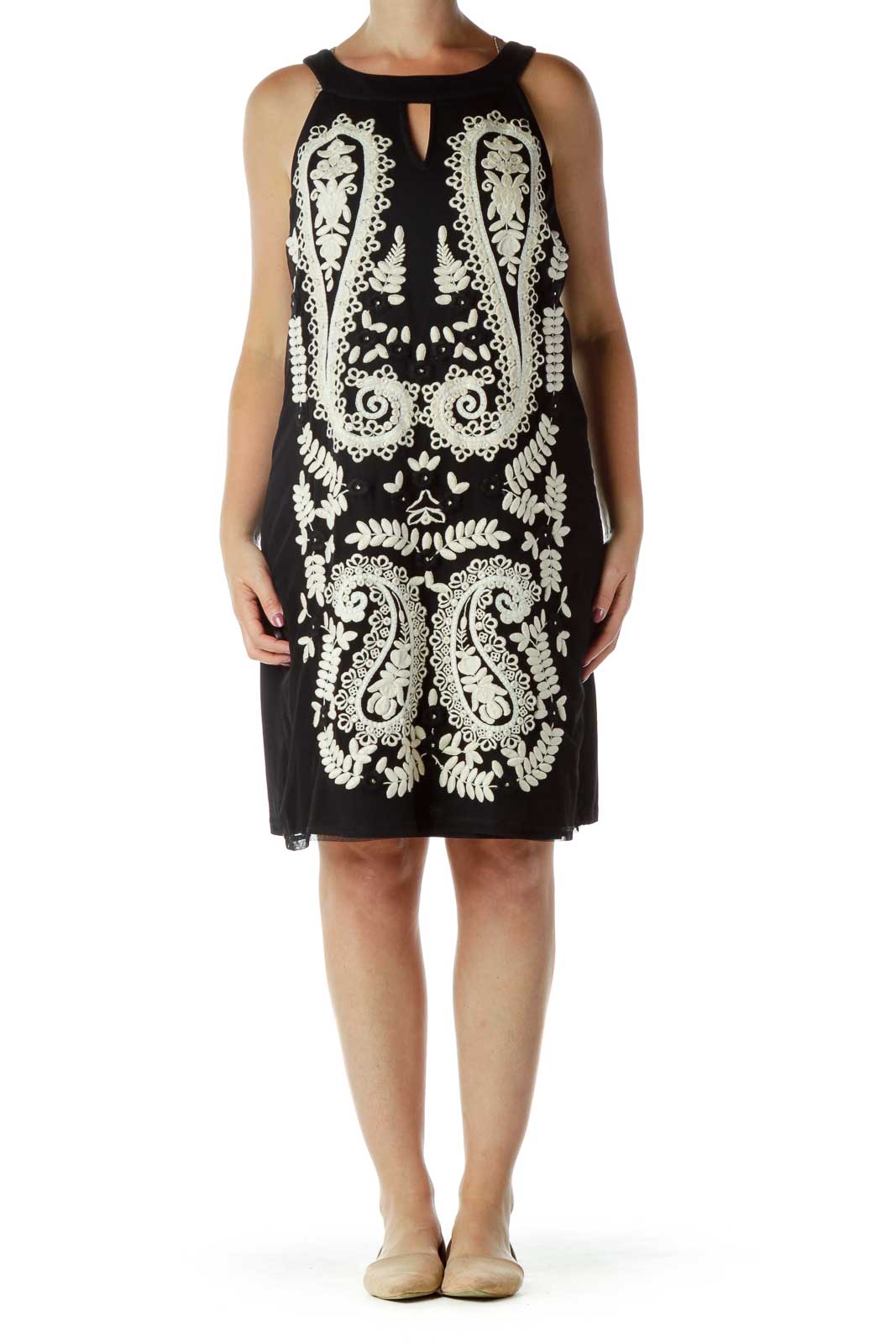 Black Cream Crocheted Shift Dress