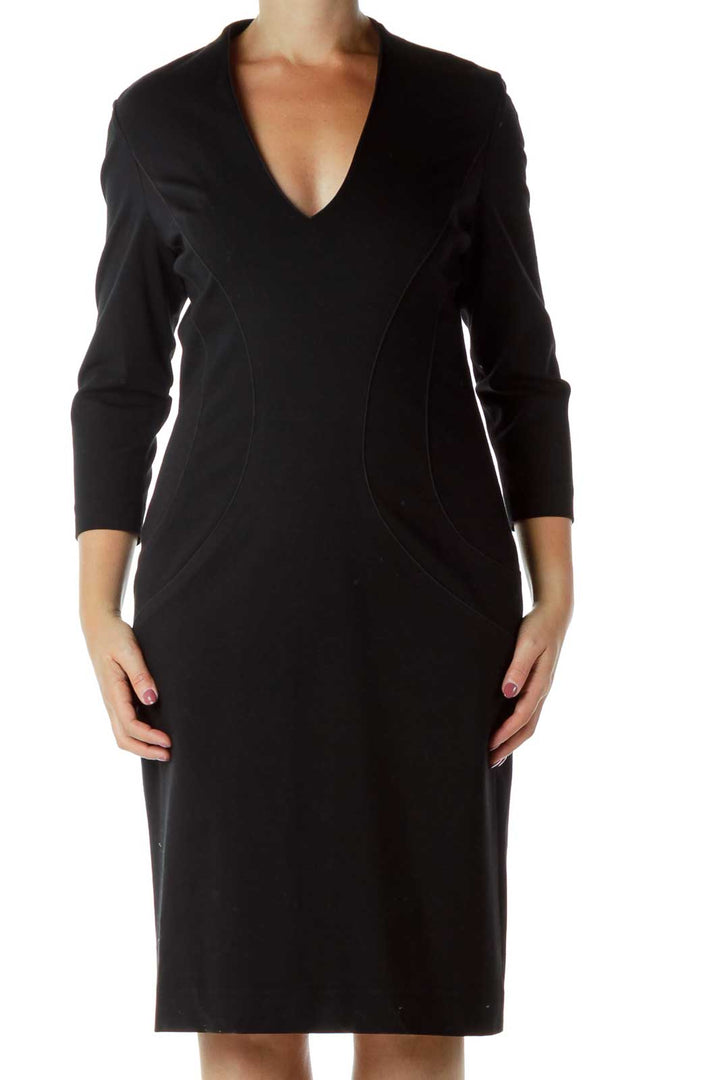 Black V-Neck Midi Dress