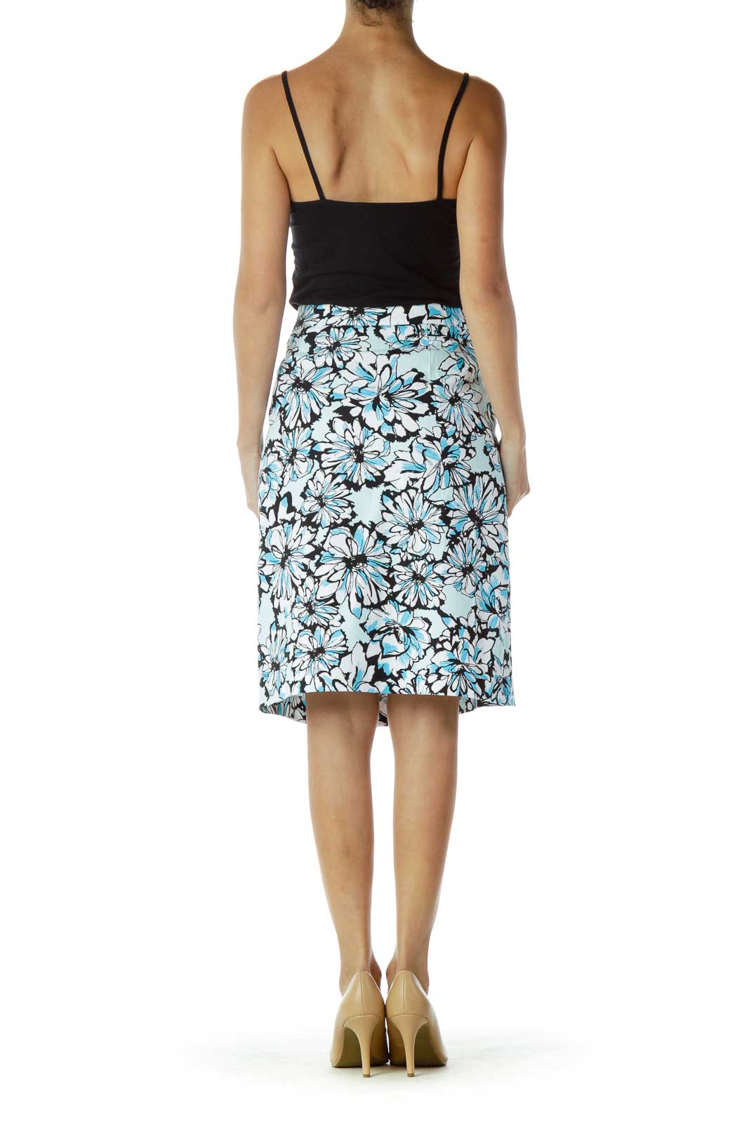 Blue Black Flower Print Skirt