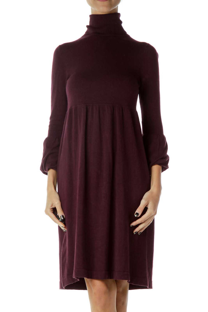 Purple Turtle Neck Long Sleeve Knit Dress