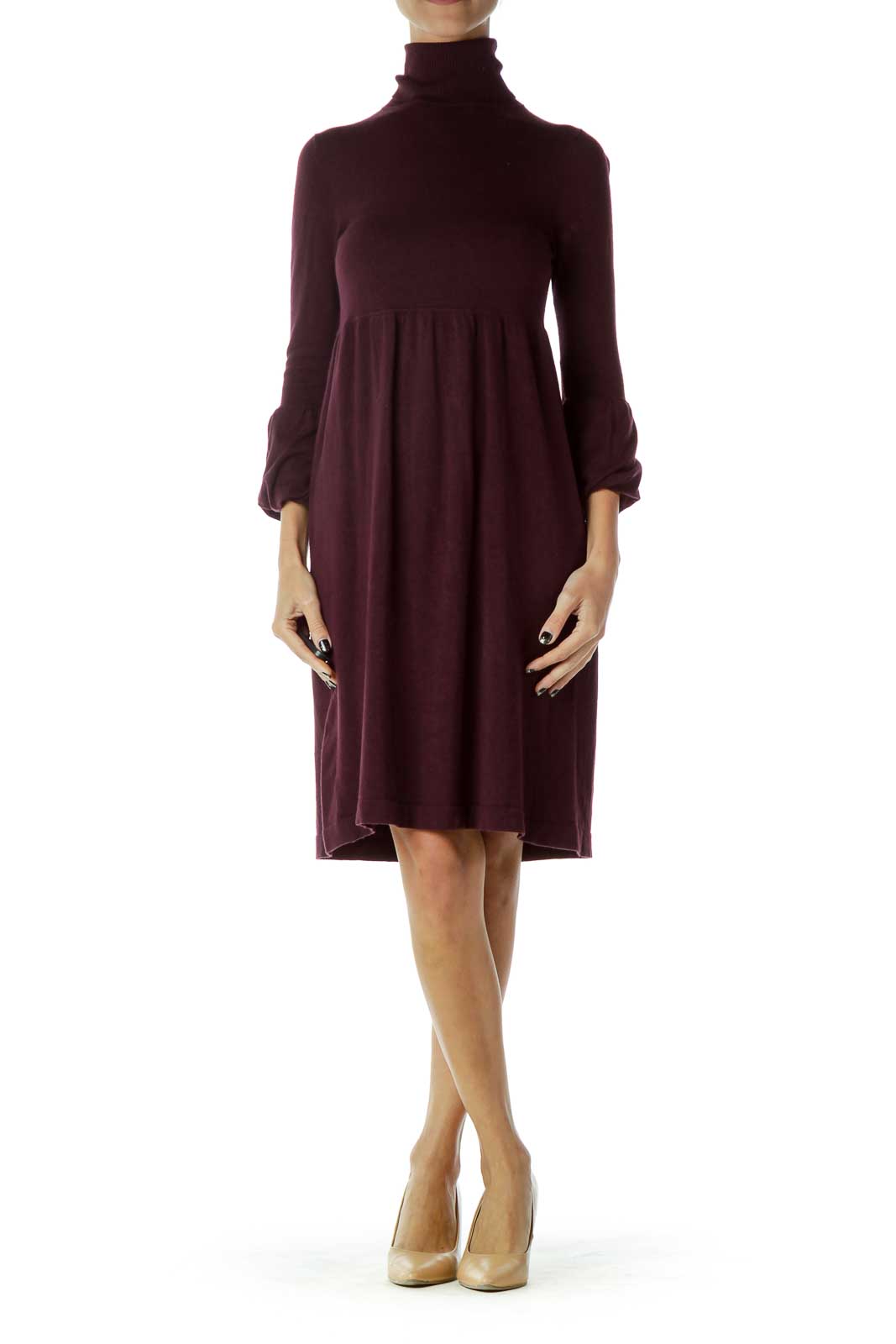 Purple Turtle Neck Long Sleeve Knit Dress