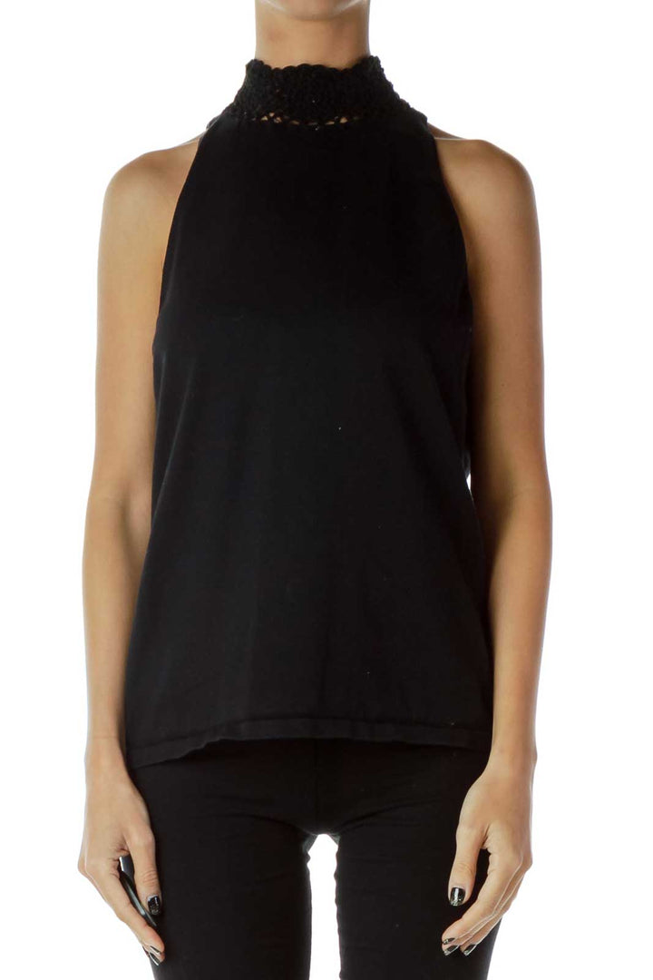 Black Knit High Neck Tank Top