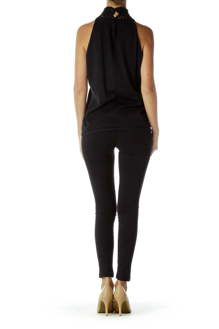 Black Knit High Neck Tank Top