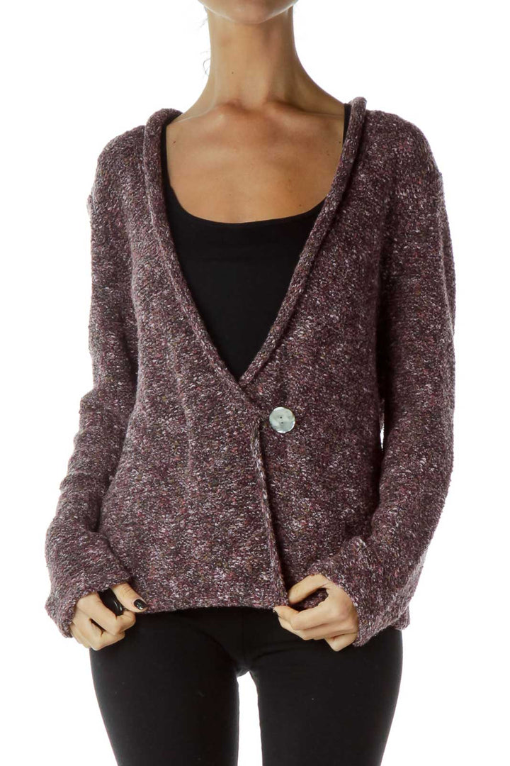 Purple Cable Knit Buttoned Sweater