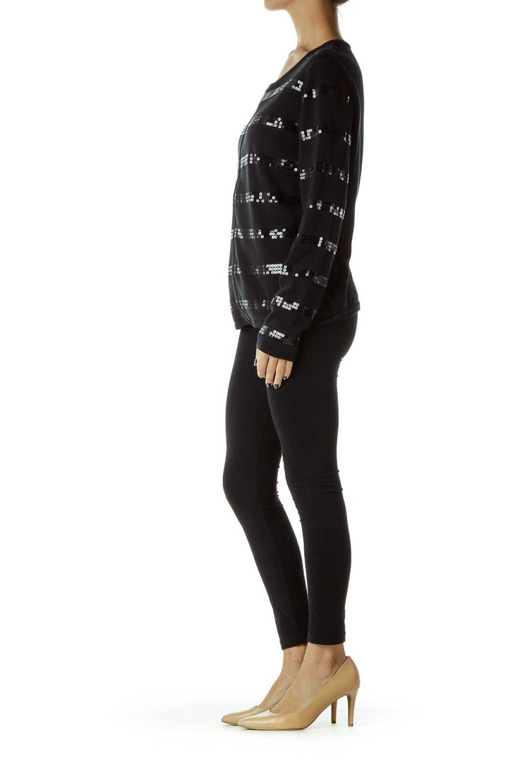 Black Sequined Zippered Cardigan