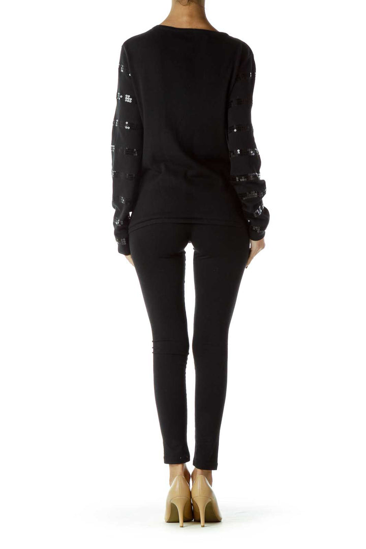 Black Sequined Zippered Cardigan