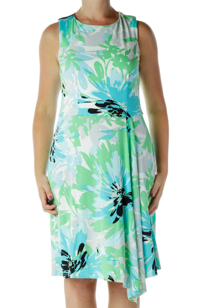 Green and Blue Floral Day Dress