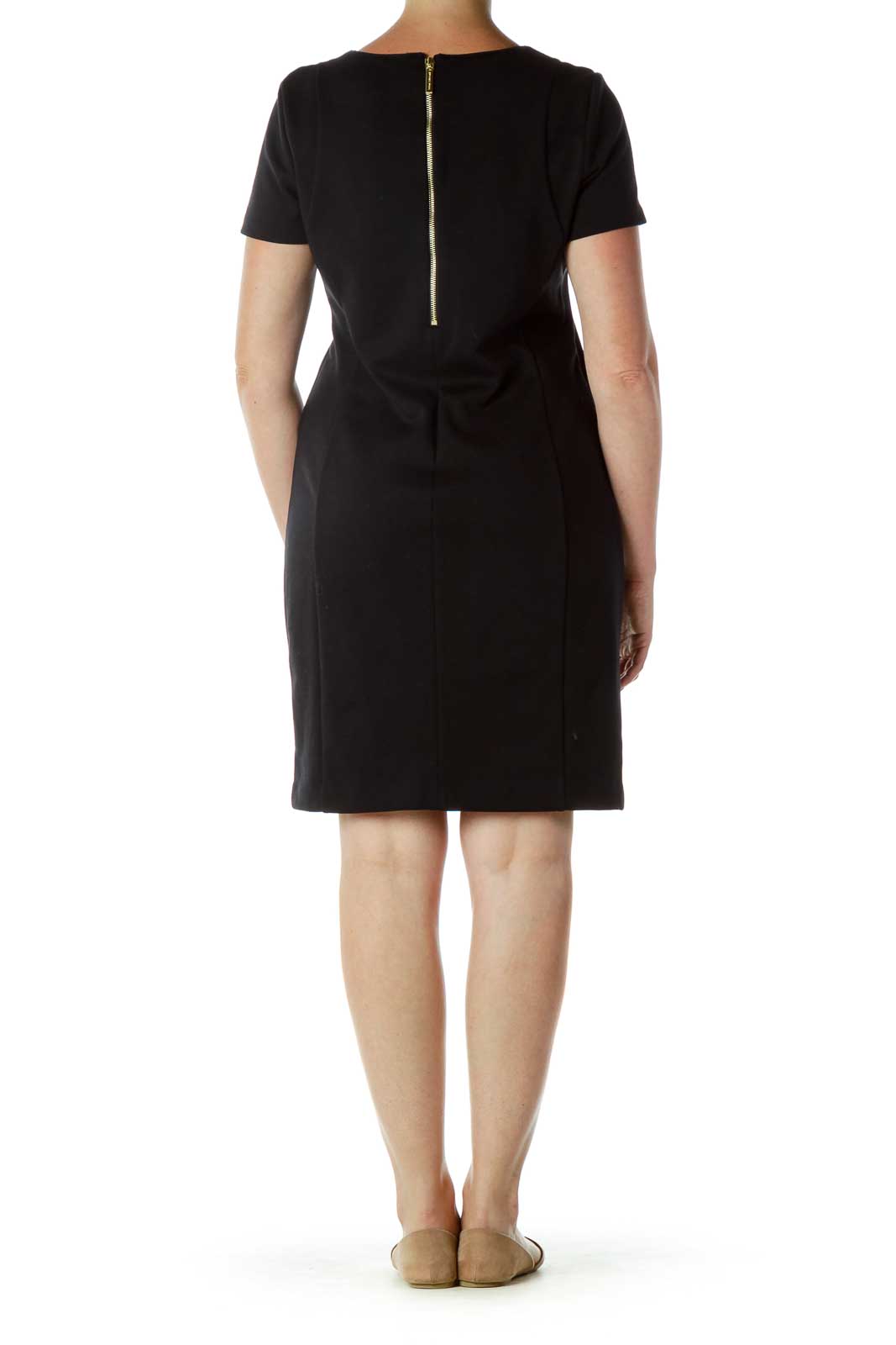 Black Fitted Dress with Faux Leather Panel