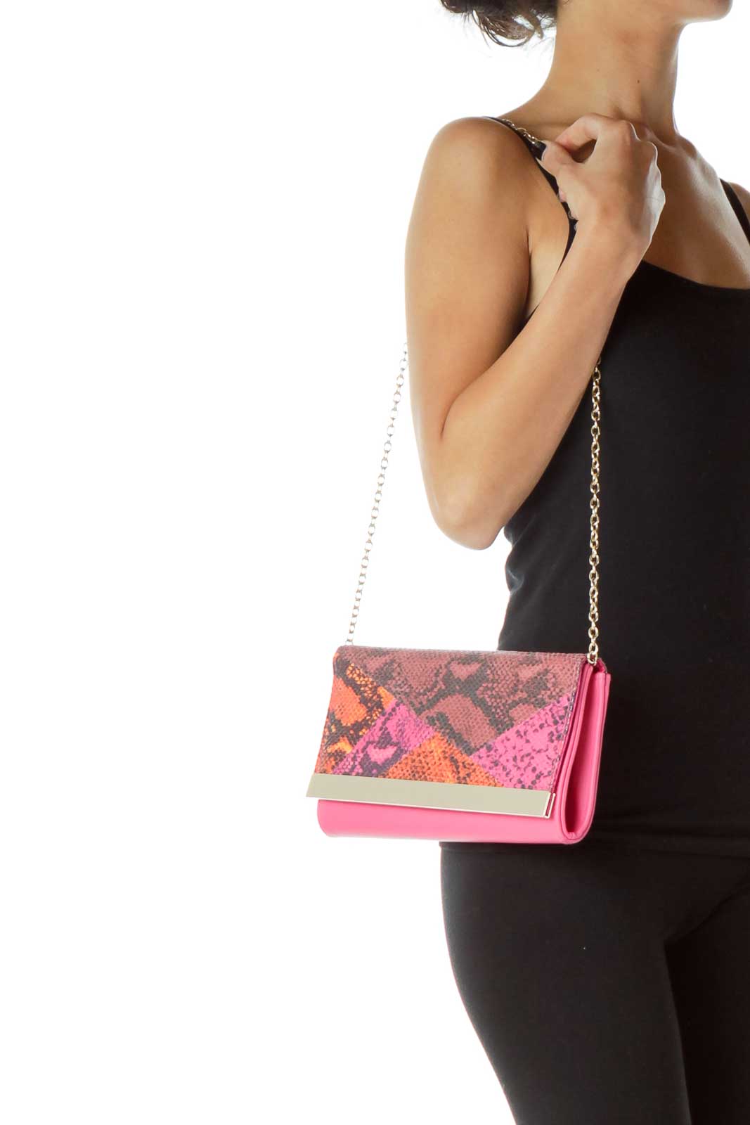 Pink Geometric Crocodile Print Clutch