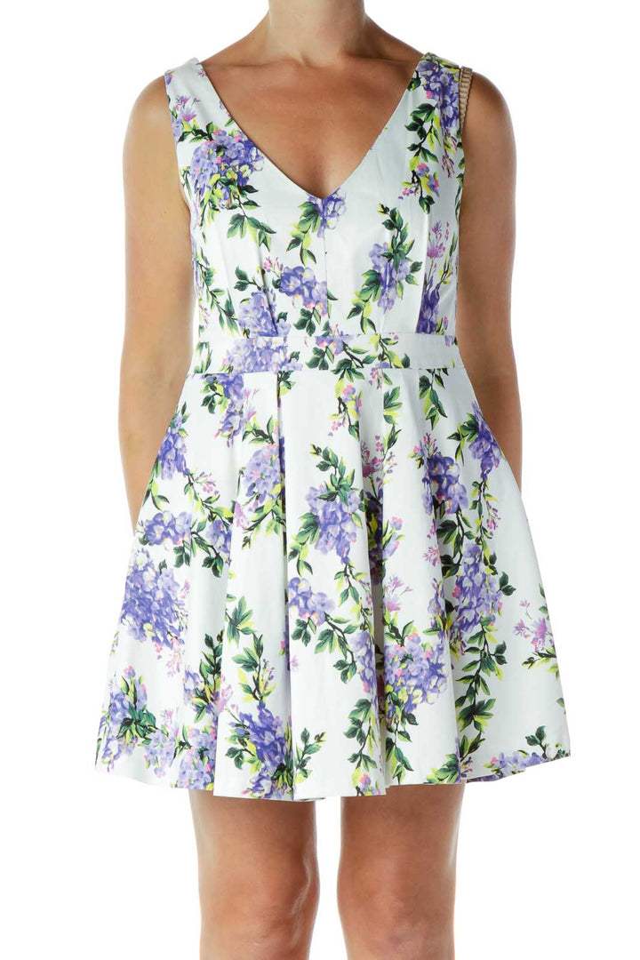 V-Neck Flared Floral Dress