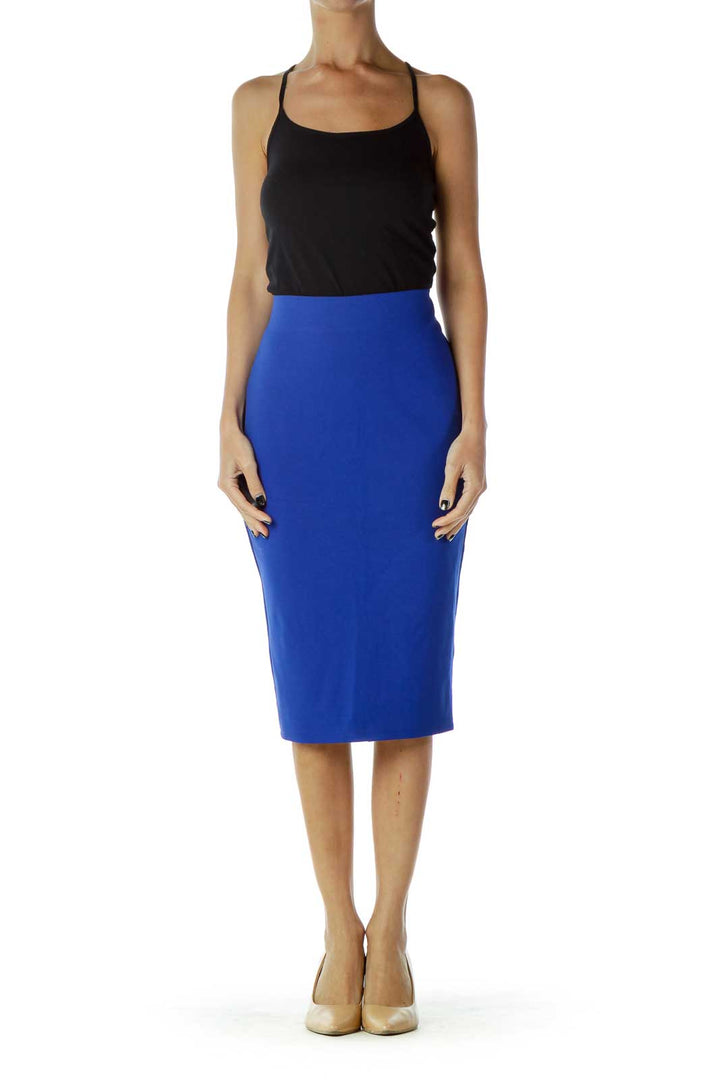 Blue High-Waisted Pencil Skirt