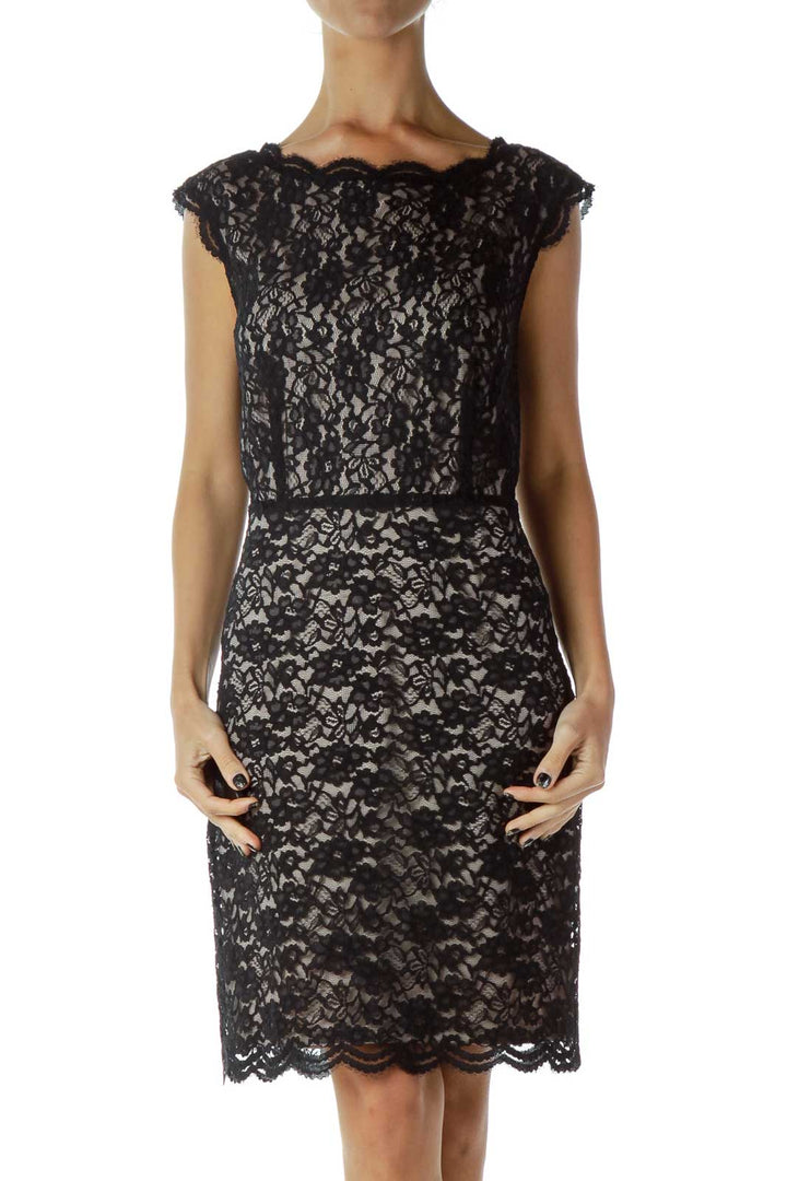 Black and Beige Lace Cocktail Dress