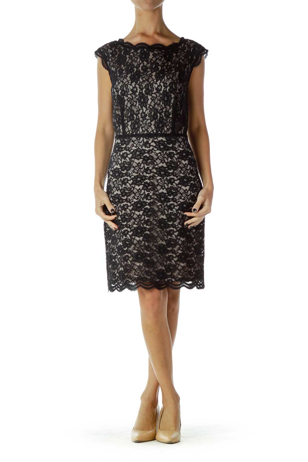 Black and Beige Lace Cocktail Dress