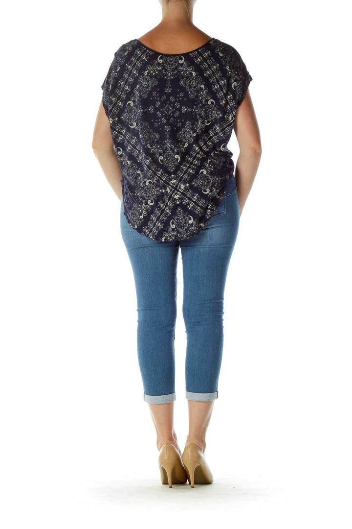 Navy Beige Paisley Loose Top