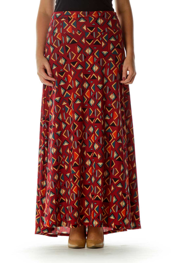 Red Printed Maxi Skirt