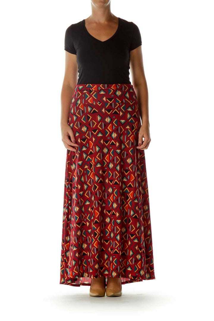 Red Printed Maxi Skirt