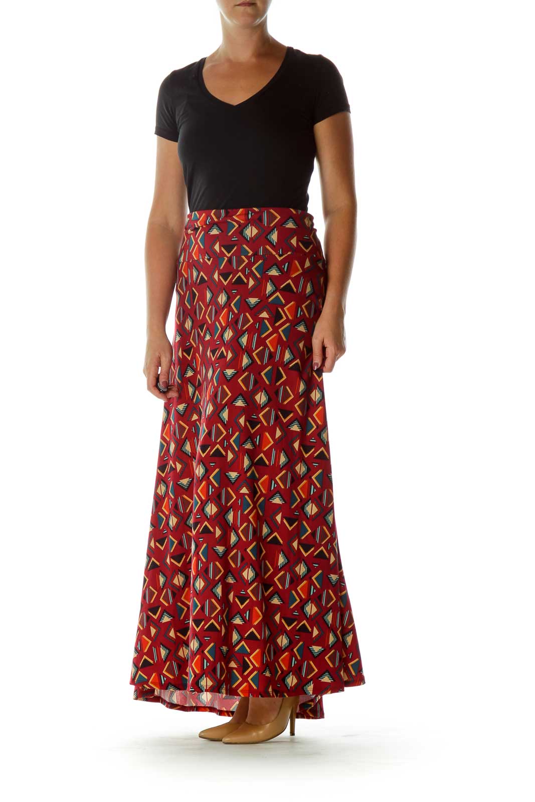 Red Printed Maxi Skirt