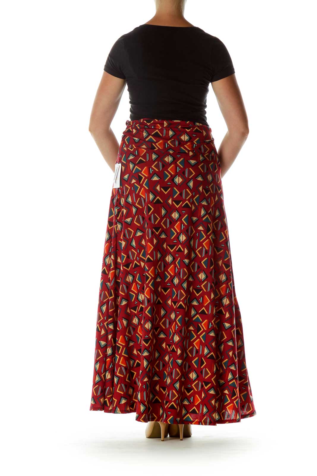 Red Printed Maxi Skirt