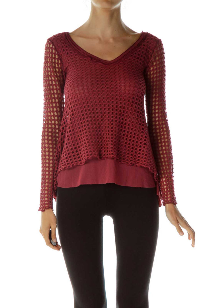 Red Net V-Neck Blouse