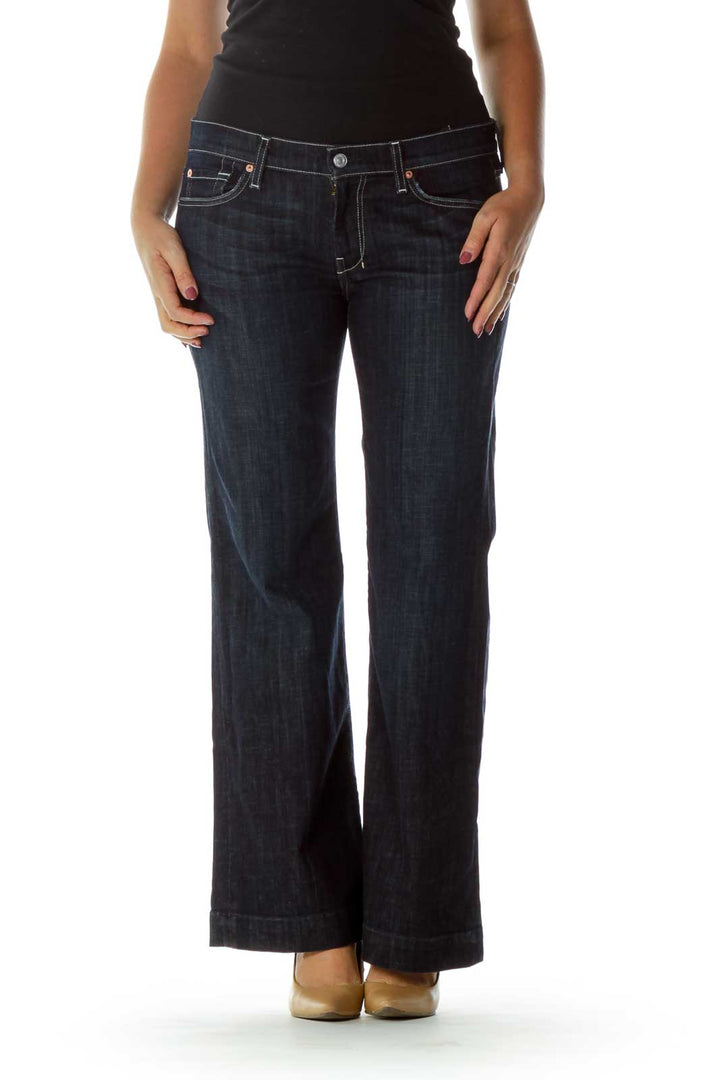 Navy Wide Leg Denim Jeans