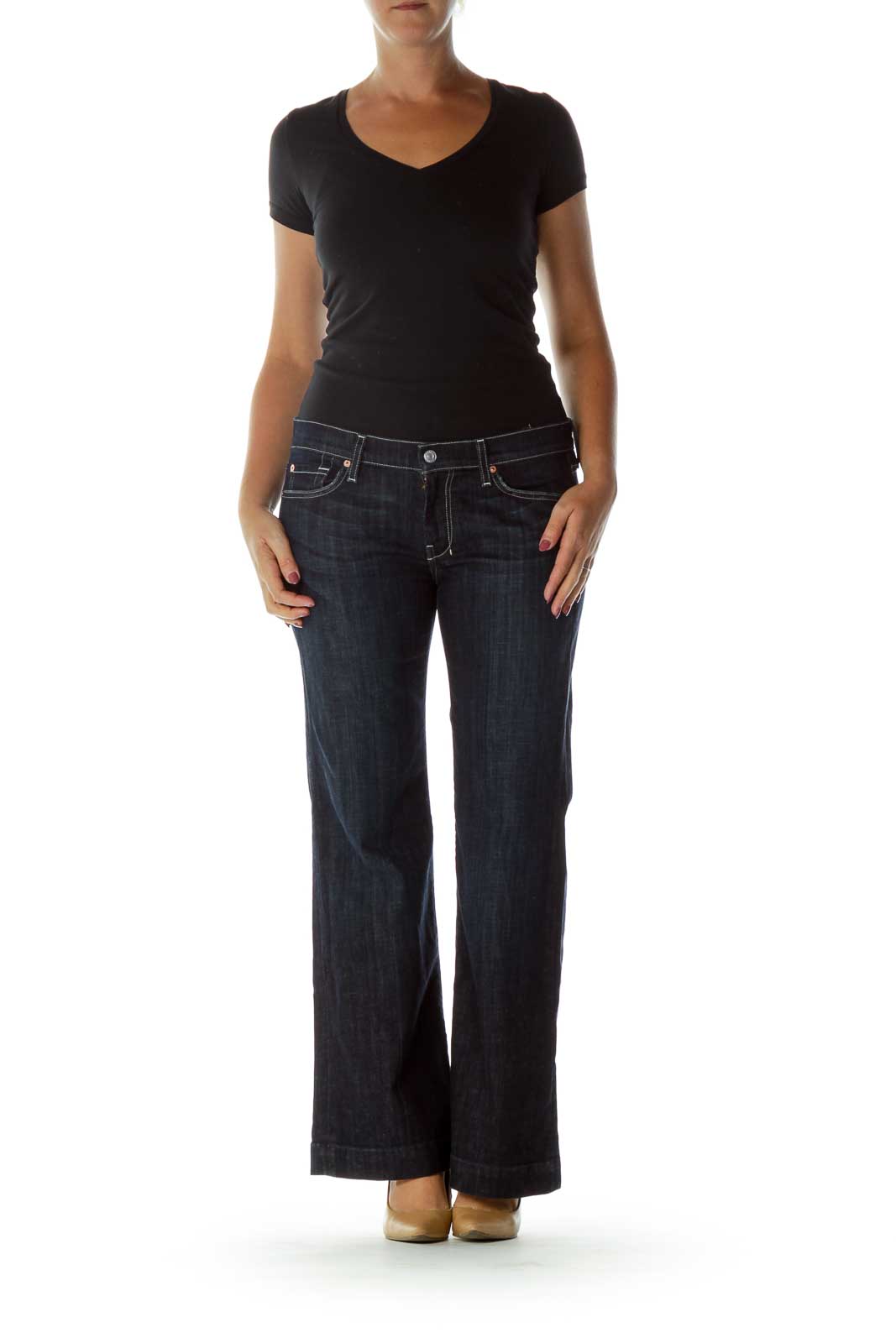 Navy Wide Leg Denim Jeans