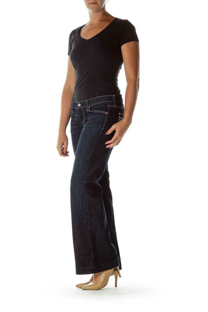 Navy Wide Leg Denim Jeans