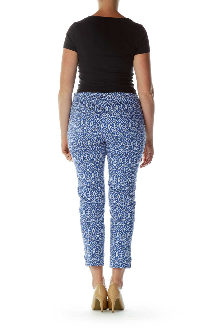 Blue White Print Cropped Pants