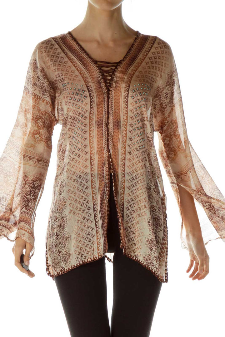 Brown Printed Bell Sleeve Blouse