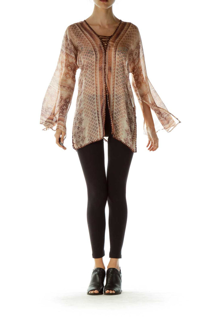 Brown Printed Bell Sleeve Blouse