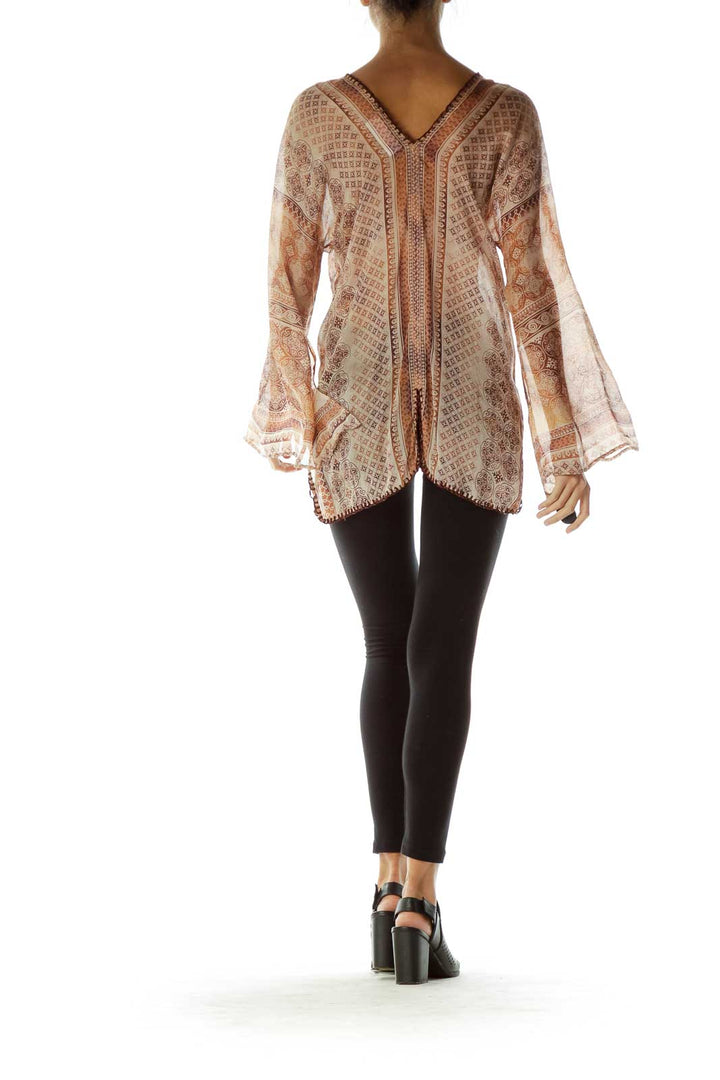 Brown Printed Bell Sleeve Blouse