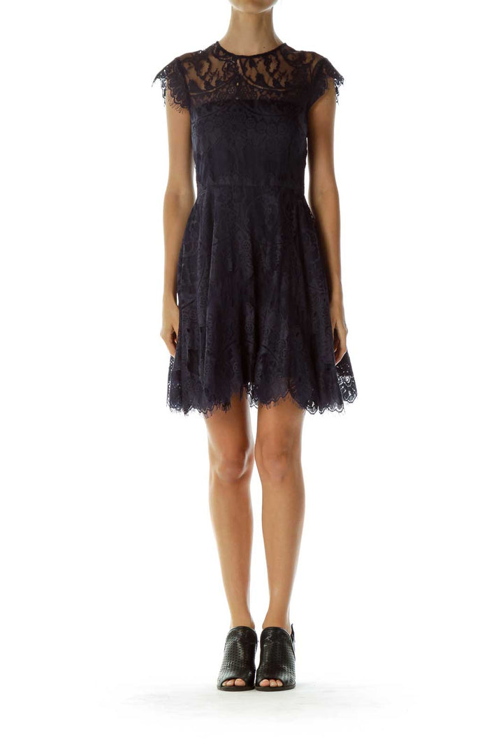 Navy Lace Open Neck Cocktail Dress