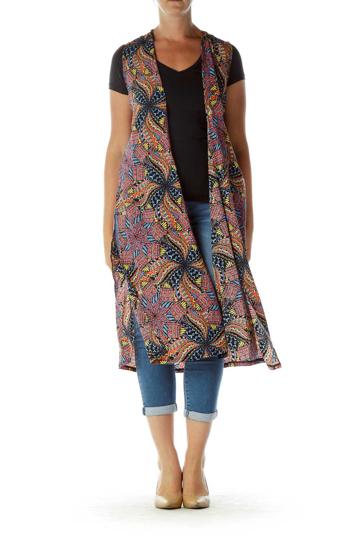 Multicolor Print Long Vest