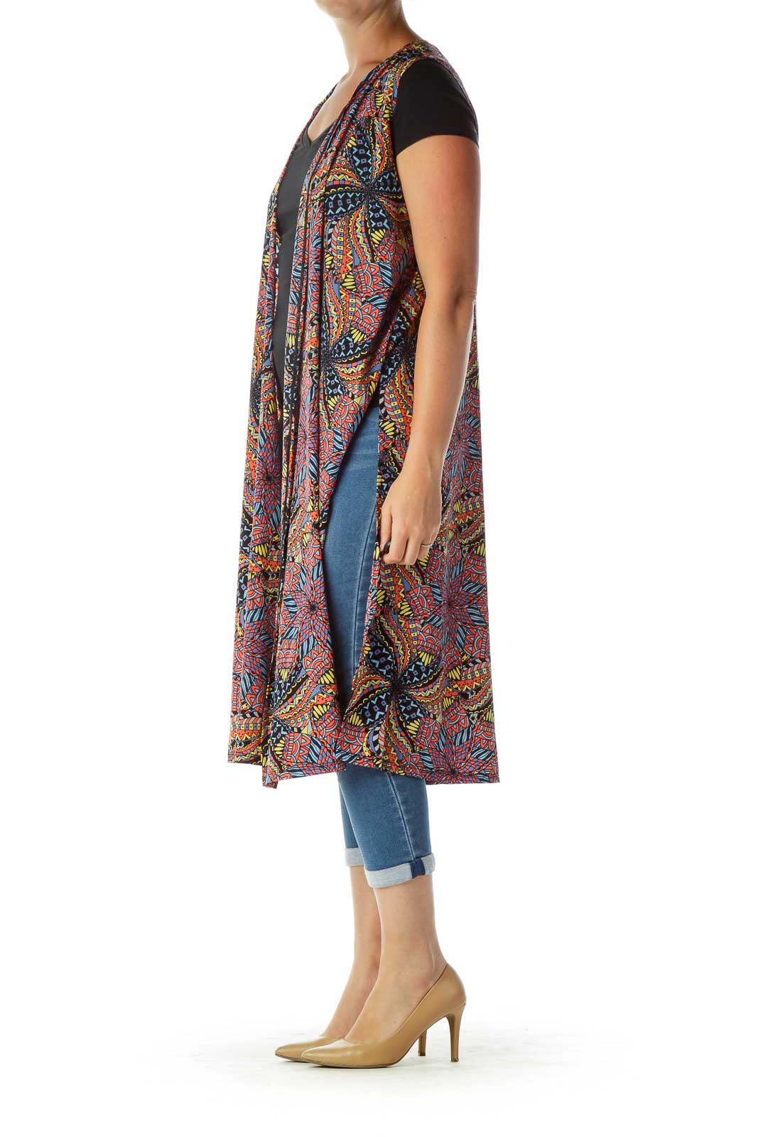 Multicolor Print Long Vest