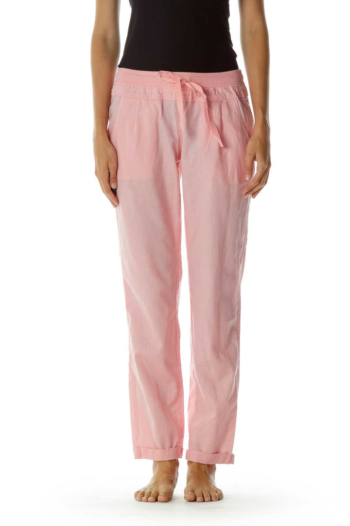 Pink Pocketed Drawstring Capri pants