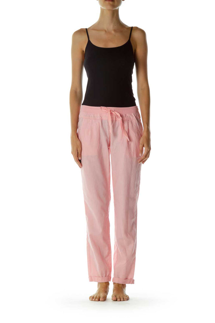 Pink Pocketed Drawstring Capri pants