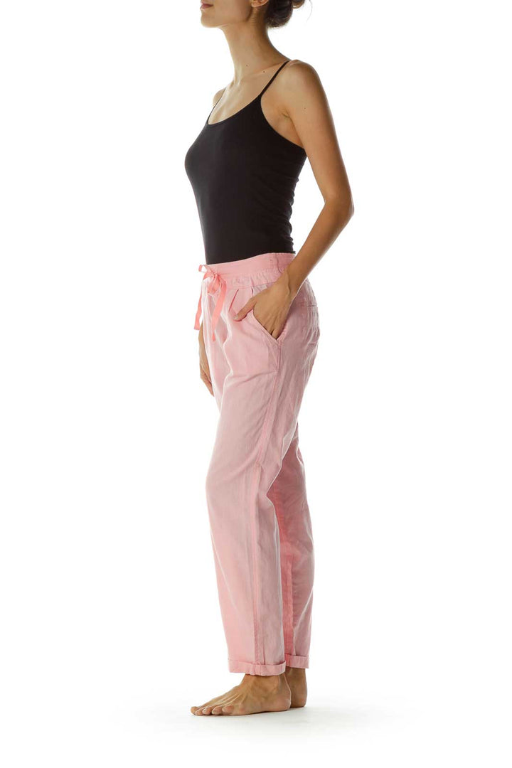 Pink Pocketed Drawstring Capri pants