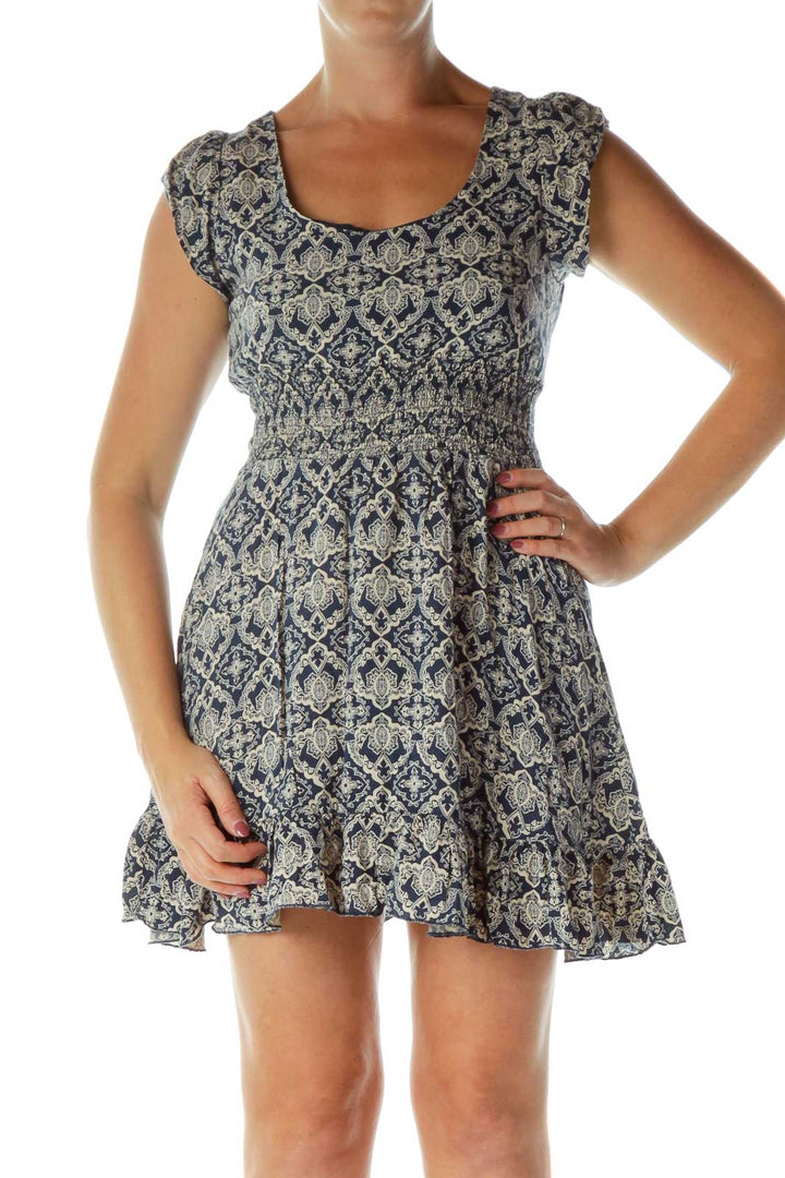 Navy Beige Boho Dress