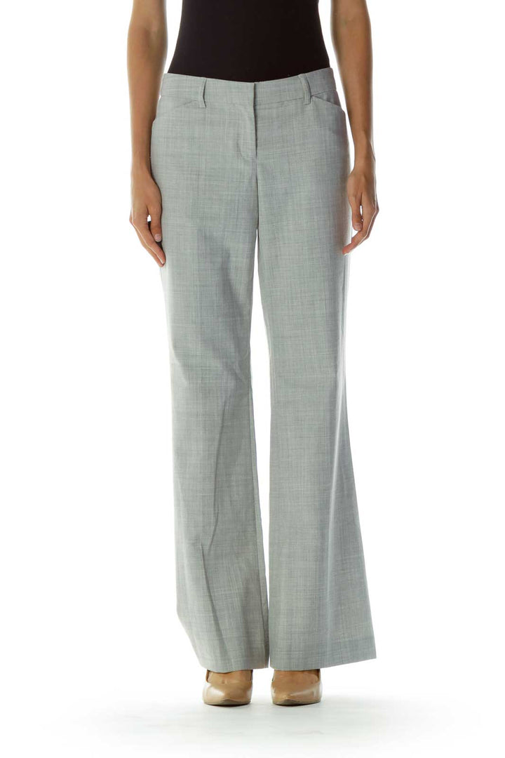 Gray Pocketed Zipper-fly Wide-Leg Pants